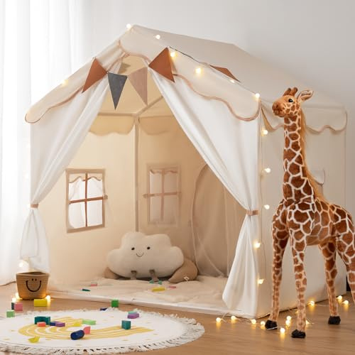besrey 2 IN 1 Kinderzelt, Kinder Spielhaus Indoor mit Matte und Lichtern, Kinder Bettzelt,Spielzelt für Drinnen,Prinzessin Zelt, Kinderspielhaus, Kinderzimmer Dekor ab 3 Jahre