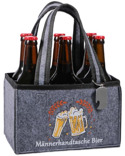 Anicy Männerhandtasche Bier - Lustige Geburtstagsgeschenk für Männer, Bier Geschenke für Männer, Männergeschenke für Vater Papa Opa Ehemann, Flaschentasche Filz mit 6 Fächern