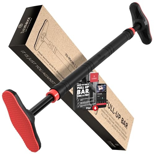 BeMaxx Klimmzugstange für Türrahmen ohne Schrauben/Bohren + Trainings-eBook - Profi Türreck Pull Up Dip Bar, gepolsterte Griffe | Klimmzug Stange zum Einhängen in Tür Zuhause, Fitness Workout Sport