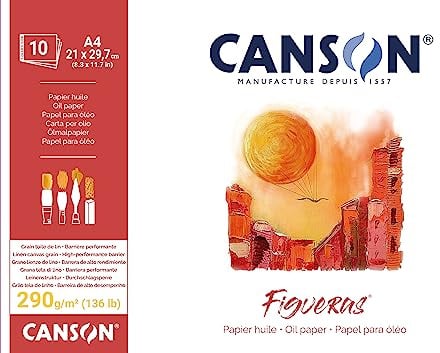 CANSON® FIGUERAS® Künstlerpapier für Öl, Acryl und Ölpastellkreide, Block 10 Blatt A4 21x29,7 cm 290G Langseitenleimung, Weiß