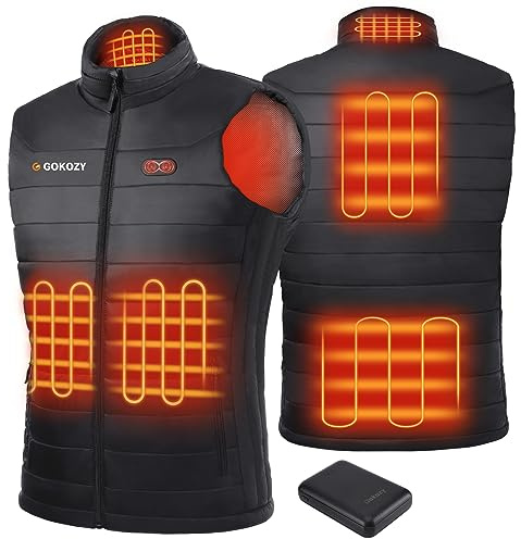 Gokozy Beheizbare Weste für Herren Damen, Heizweste mit 10000 mAh Powerbank und 5 Heizzonen, Beheizbare Jacke für Skifahren und Jagen