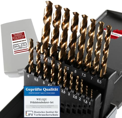 WELIQU Metallbohrer Set HSS-E Cobalt Pro 19-teilig - M35 Spiralbohrer-Set - 1-10mm, 0,5mm Schritte - Selbstzentrierend für Edelstahl, Stahl, Eisen usw.