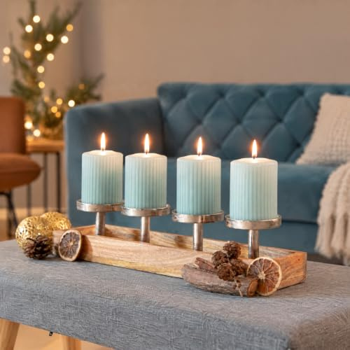 Adventskranz Holz länglich modern Kerzenhalter Adventsgesteck Tablett | Kerzentablett 4 Kerzen, Adventsständer, Kerzenständer, Gestell eckig gerade, Weihnachtsdeko Tisch, Stumpenkerzen