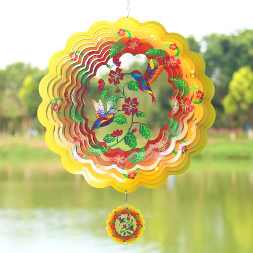 TFANUO Hummingbird Windspiel 3D für drinnen und draußen, Gartendekoration Basteln Ornamente Edelstahl Windspiel Geschenke 30,5 cm (GELB)