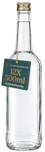 Flaschenbauer - 12 kleine Glasflaschen 500ml (0,5 l) mit PP28 Schraubverschluss gold - leere Flaschen zum Befüllen z.B. leere Weinflaschen, kleine Schnapsflaschen