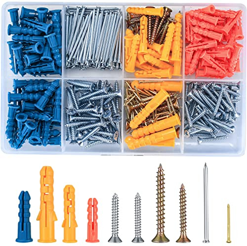 360 StkSchrauben und Dübel Nägel Sortiment Kit, Holzschrauben Spreizdübel Kit, Spanplatte Schraubens, selbstschneidende Flachkopf Rohdübel und Schrauben und Nägel