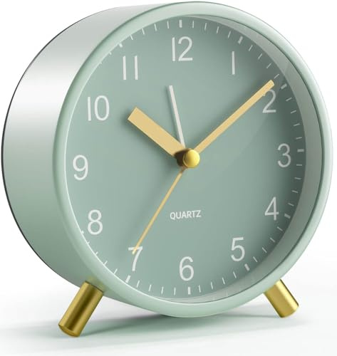 YouJabz Analoger Wecker, Silent Non Ticking mit Nachtlicht, Modischer Runder Metall Wecker für Büro, Batteriebetrieben, Schlafzimmer, Ältere, Erwachsene, Kinder, Studenten Geschenke
