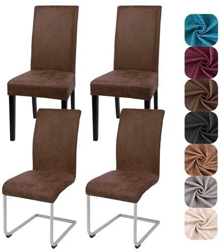 Alishomtll Sämischleder Stuhlhussen 4er Set Stretch PU Stuhlbezug Schwingstühle Elastische Hussen für Stühle Abnehmbar Esszimmer Stuhlbezüge Freischwinger für Küche Restaurant Hotel (Braun, 4 Stück)