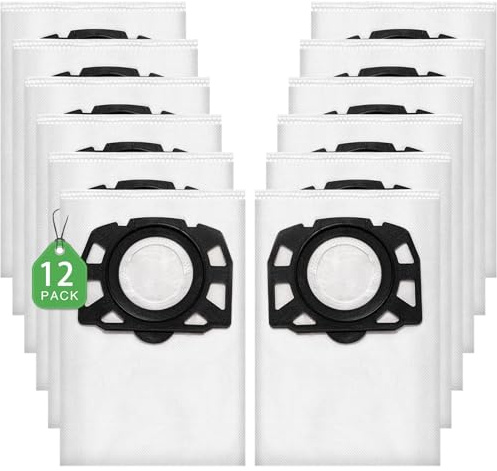 12 Stück KFI 357 Staubsaugerbeutel für Kärcher WD2Plus/WD3/KWD1 /KWD2/KWD3 | MV3/WD3.200-WD3.800M/SE4001/SE4002 Staubsauger,Ersetzt 2.863-314.0,für Nass-/Trockensauger mit Kunststoffdeckscheibe