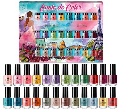 Envie De Color Nagellack-Set – Komplette Kollektion mit 24 Farben in einer künstlerischen Paris-London-Box – Britische Marke (Set A)