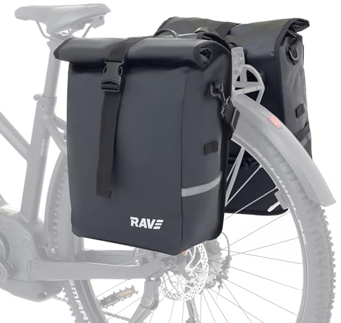 RAVE Fahrradtasche Gepäckträgertasche Voyage (Paar) - Schnelle, werkzeuglose Montage Dank Easy-Click-System - Wasserfest - Praktische Netz-Seitentasche - Abnehmbarer Schulter-Tragegurt