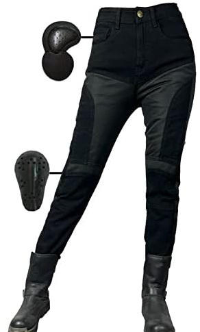 SHUOJIA Motorradhose weiblich Jeans Textil Motorrad Hose Mit Protektoren Sommer, Sportliche Motorrad Hose Mit Oberschenkeltaschen Armee,mit 4 Paar Protect-Pads (Upgrade-Armor,XXL)