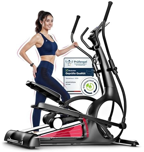 Sportstech sCross, Crosstrainer für Zuhause, Ellipsentrainer Stepper für Zuhause mit 32 Widerstandsstufen, Knob-Display, Steigung, Tablethalterung, bis 150 kg, 23 kg Schwungrad, 48 cm Schrittlänge