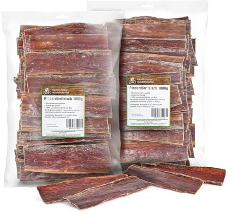 Kaureks Natur Hundeleckerlies, Rinderdörrfleisch 2 kg (2x1kg), Schlund, Kausnack, Hundefutter, Kauartikel, Hundeleckerlies