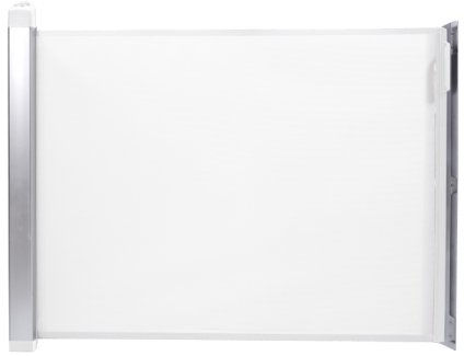 Lascal KiddyGuard Avant, stilvolles Treppenschutzgitter für Babys, einrollbares Türgitter mit Netz und gebürstetem Aluminiumgehäuse, Türschutzgitter bis 120cm Breite, weiß
