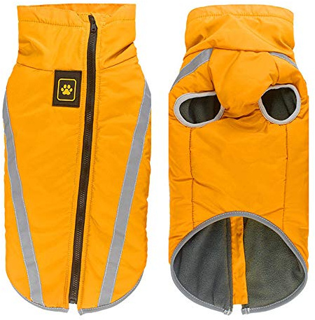 Idepet Wasserdichter Hundemantel Winter Warme Jacke, Winddichte Haustierkleidung Hundejacke Outfit für kleine mittelgroße Hunde mit Geschirrloch XL-6XL Gelb