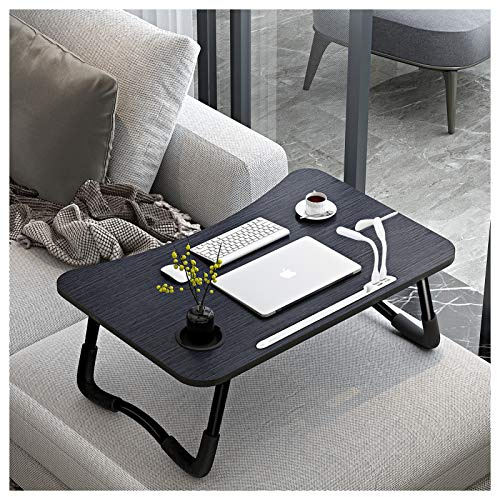 A3A ACADGQ Laptoptisch, Laptop Betttisch Klappbar, Notebook Tisch mit 4 USB Ladeanschluss, Schublade, PAD Ständet, Cup Slot, für Bett, Sofa, Boden (60 x 40 cm, Schwarz)