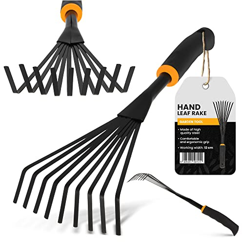 Kleinbesen Garten Handrechen Hochwertigem Stahl 9 Zinken Kleinfeger Breite 12 cm Fächerbesen Mit Rutschfester Ergonomischer Griff Grasrechen Kleinfächerbesen Drahthandbesen Rostfreie Laubharke