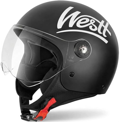 Westt Jethelm mit Visier für Damen und Herren ECE 22.06 Zertifiziert | 1050g ultraleichter Motorradhelm aus robustem ABS &EPS, Rollerhelm für Moped, Mofa, Scooter, Motorrad, auch für Brillenträger