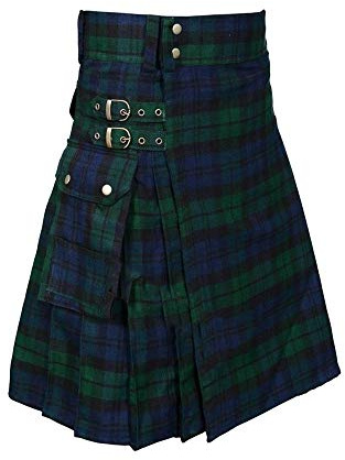 BaronHong Tartan Utility Kilts für Männer Tartan Kilt mit Riemen und großen Cargo-Taschen