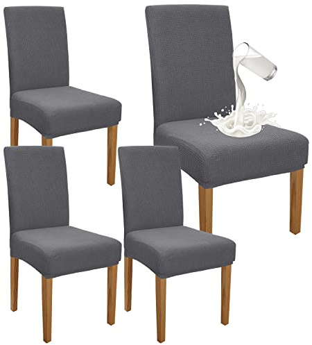 Granbest Premium Wasserdicht Esszimmer Stuhl Abdeckungen Satz Von 4, Stretch Hohen Zurück Stuhlhussen Slipcover Für Esszimmer, Abnehmbaren Stuhl Schutz Für Bankett, Küche, Party (4er Set, Hellgrau)