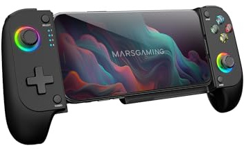 Mars Gaming MGPX, Bluetooth 5.0 Gamepad 2in1, RGB Neon, Dual Vibration und Turbo-Funktion, Smartphone-Halterung bis zu 6.8, Controller Kompatibilität PC, Android, iOS und Konsolen, USB-C, Schwarz