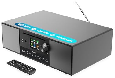 Internetradio WLAN mit CD Player | Stereoanlage Bluetooth mit Radio DAB+ & UKW | 120W 2.1 Stereo Lautsprecher mit Eingebauter Subwoofer | Küchenradio mit Spotify Connect & Podcasts | MAJORITY Quadriga
