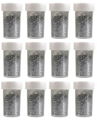 Perlin Feiner Glitzer Craft Glitter 12 Streudosen Glitzerpulver Kreativset 168g für Weihnachtliche Bastelarbeiten und Dekorationen Glitzerpulver Kreativset (Silber)