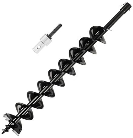 Erdbohrer Gartenbohrer mit Sicherungsbolzen & Adapter, 800mm, Erdbohrer für Pfahlbohrer Brunnenbohrer Aushubarbeiten, Stahl Erdlochbohrer Bohrschnecke Gartenspiralbohrer (800mmx100mm)