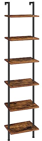 HOOBRO DIY-Leiterregal, 6-stöckiges Wandmontiertes Bücherregal, Schmales Bücherregal, Ausstellungsregal, Lagerregal, Pflanzenständer, für Wohnzimmer, Arbeitszimmer, Vintagebraun EBF651CJ01