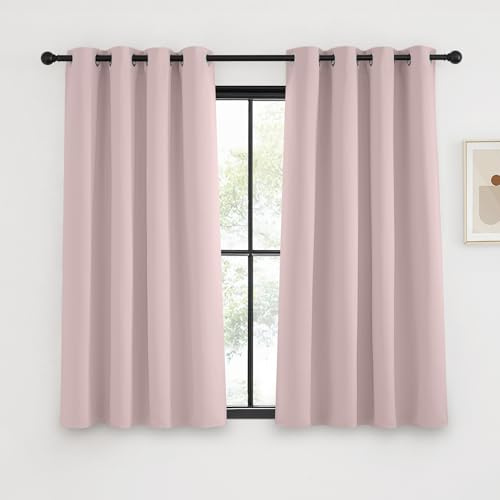 KGORGE Verdunklungsvorhänge Kurz Vorhang Blickdicht mit Ösen | Hellrosa, 2er Set, 145 x 140 cm(HxB), Thermovorhang Hitzeschutz, Verdunkelung, Sonnenschutz, für Schafzimmer/Küche