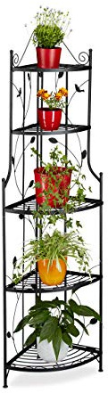 Relaxdays Pflanzentreppe Ecke GOTH, Metall, 5 Ablagen, klappbar, witterungsfest, Pflanzenregal, HxBxT: 160 x 36 x 36 cm, schwarz, 10020689