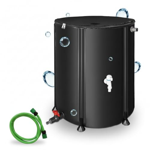 Mucola Regenwassertonne 500L faltbar mit Hahn Regentonne inkl. 2 Meter Wasserschlauch mit Anschluss Regenwassertank mit Überlaufschutz Regenfass | witterungsbeständig