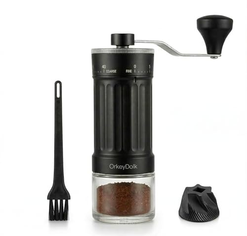 OrkeyDolk® Externer, verstellbarer manueller Kaffeemühle mit hochpräzisem, zeitgemäßem Kegelmahlwerk aus Keramik, 40-stufige Einstellung, geeignet für Aeropress, Pour Over und Moka-Kannen.