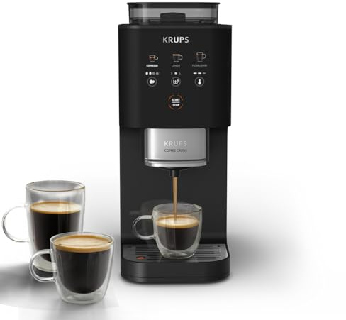 KRUPS Coffee Crush Extra Kaffeevollautomat, nur 15 cm breit, Schwarz | Edelstahlmühle für frisch gemahlenen Kaffee, smartes Bedienfeld, auch für vorgemahlenen Kaffee, einfache Reinigung, SA4028E0