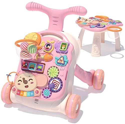 QDRAGON 3 in 1 Baby Lauflernwagen | mit Regulierbarer Geschwindigkeit Baby Walker Gehhilfe mit Abnehmbarem Spielboard Gehspielzeug