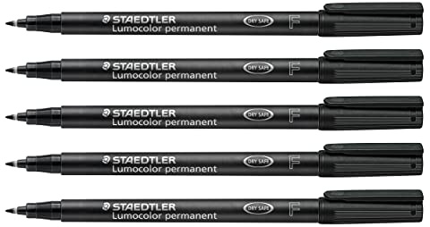 STAEDTLER Lumocolor 318 Permanent Marker – Schwarz, fein, 0,6 mm | Wasserfest, Universalstift für fast alle Oberflächen – wischfest – Art.-Nr. 318-9X