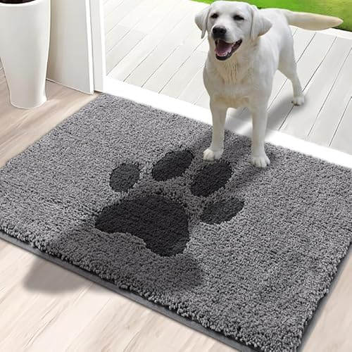 Oiilores – Rutschfester Fußabtreter für den Innenbereich 60 x 90 cm, unauffälliger waschbarer Teppich, niedrige Einstiegsmatte, super saugfähiger Teppich für Hunde mit schmutzigen Pfoten, grau