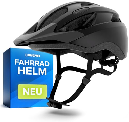 BÜCHEL Fahrradhelm mit In-Mould-Technologie – für Kinder & Erwachsene | Cam Lock, Kinnpolsterung & Fliegennetz – Größen M 52–57 cm & L 58–61 cm – Schwarz, Weiß, Grau, Blue, Neon Gelb