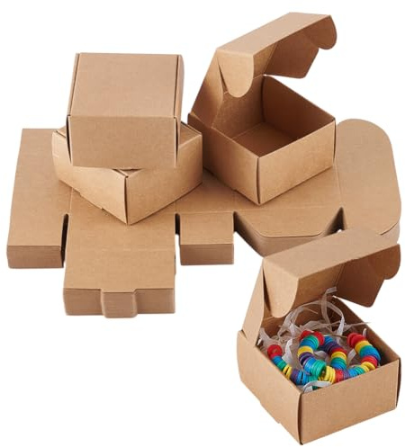 PandaHall Kraftpapierboxen 6,2x6,2x3,5cm Geschenkverpackung 60 Stück | Kraft Paper Boxes, Geschenkbox, Geschenkverpackung Kraftpapier Box für Ohrring Schmuck Weihnachten, Hochzeit, Valentinstag