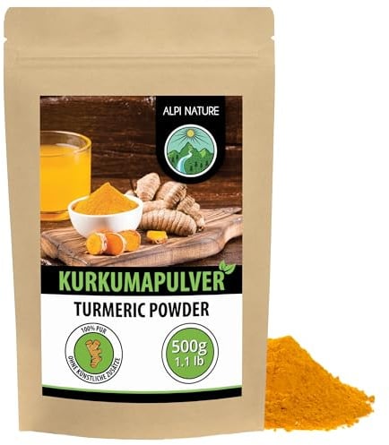 Alpi Nature Kurkuma Pulver 500g, Kurkuma Wurzel gemahlen, Kurkumapulver zum Kochen und für Goldene Milch