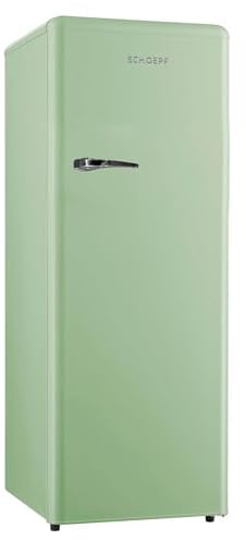 SCHOEPF – RKS245 Vollraum-Kühlschrank 145,6 cm – Retro Design – 238 L – LED-Beleuchtung – Höhenverst. Füße – 40 dB – Freistehend – Vintage Look - Getränkekühlschrank, Standardkühlschrank (Grün)