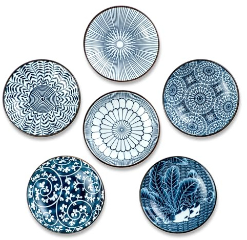 Besmeety Keramik 6x Dipschalen Set, Dip Schälchen, Sojasauce Schälchen, Servierschalen Set, Snackschalen, Saucenschälchen, Sushi Set (1, 10.3cm)