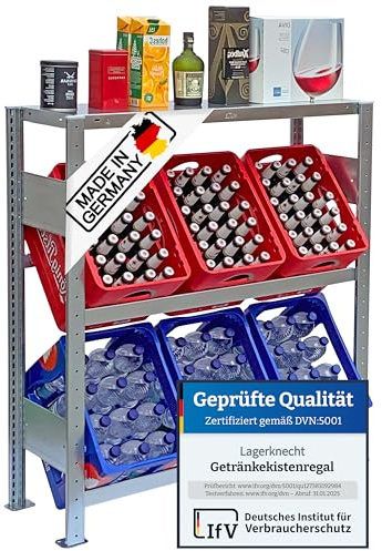 Lagerknecht Getränkekistenregal 6 Kisten Made in Germany professionelle Ordnung für Kisten Regal für Getränkekisten mit Regalboden, Getränkeregal, Wasserkistenregal, Bierkistenregal