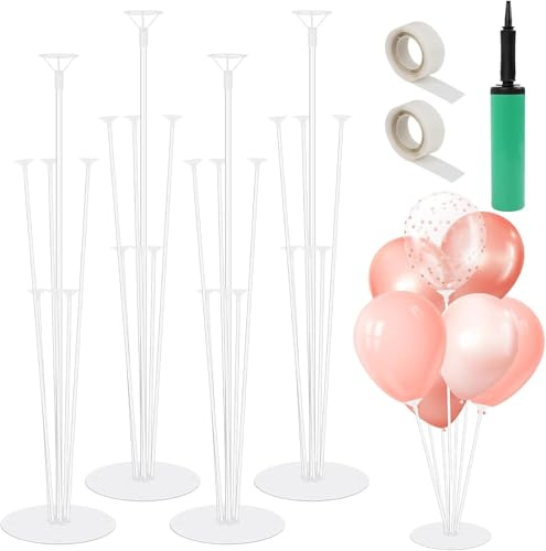 4 Sets Luftballon Ständer, Ballonständer Für Luftballons Klar Luftballon Stäbe, Luftballons Halter mit Sockeln, Pumpe, Punktaufklebern für Party, Hochzeit, Geburtstag, Jahrestag