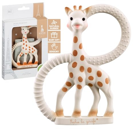 Sophie la Girafe – 2 Beißringe Texturen Rillen & Noppen – Ab der Geburt – 100% Hevea-Naturkautschuk | Doppelte Textur nach Wahl | Linderung beim Zahnen | Geschenk Baby