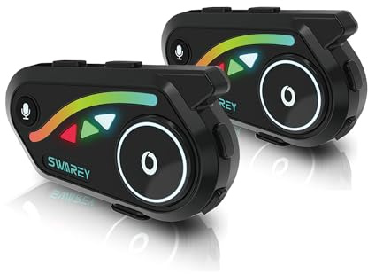 SWAREY Motorrad Intercom, Helm Headset mit Musik Sharing, CVC Geräuschreduzierung, FM Radio, IP67 wasserdichte Freisprecheinrichtung für 2 Personen in Reichweite von 1000m (2 Pack)