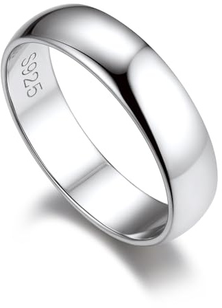 Bandmax Silber 925 Ring Damen und Herren - 5mm Breit, Trauringe Größe 67mm, Fingerring für Geburtstag und Verlobung