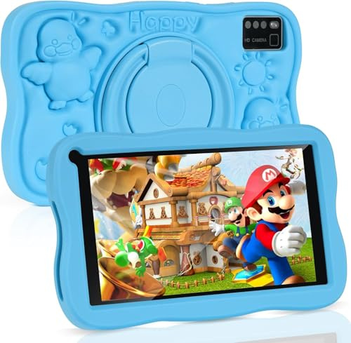 SUMTAB Kinder-Tablet 7 Zoll mit Elternsteuerung, Android 13 Tabletten, 8 GB RAM 64 GB ROM (256 GB Erweiterung) Bluetooth, WLAN, Tablet für Kinder mit Hülle (Blau)