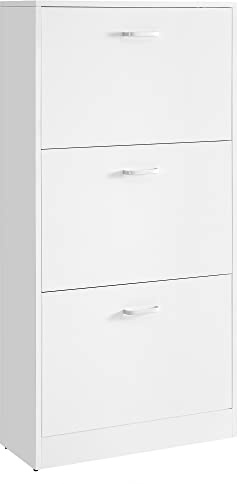 VASAGLE Schuhschrank mit 3 Klappen, Schuhregal, Schuhkipper, Schuhkommode mit 3 Tiefen Fächern, Weiß, Verstellbar - Flur, Diele, Wohnzimmer, Schlafzimmer, 60 x 120 x 24 cm (B x H x T) LBC03WT